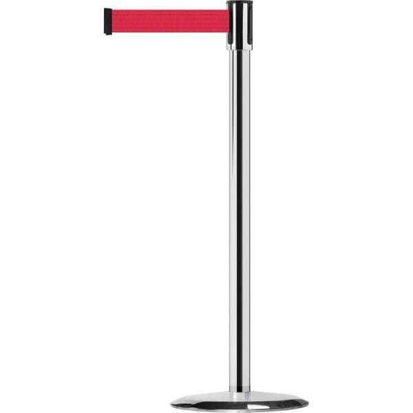 Red Crowd Control Post TensaBarrier® Slimline Crowd Control Chrome Post with Retractable Red ...